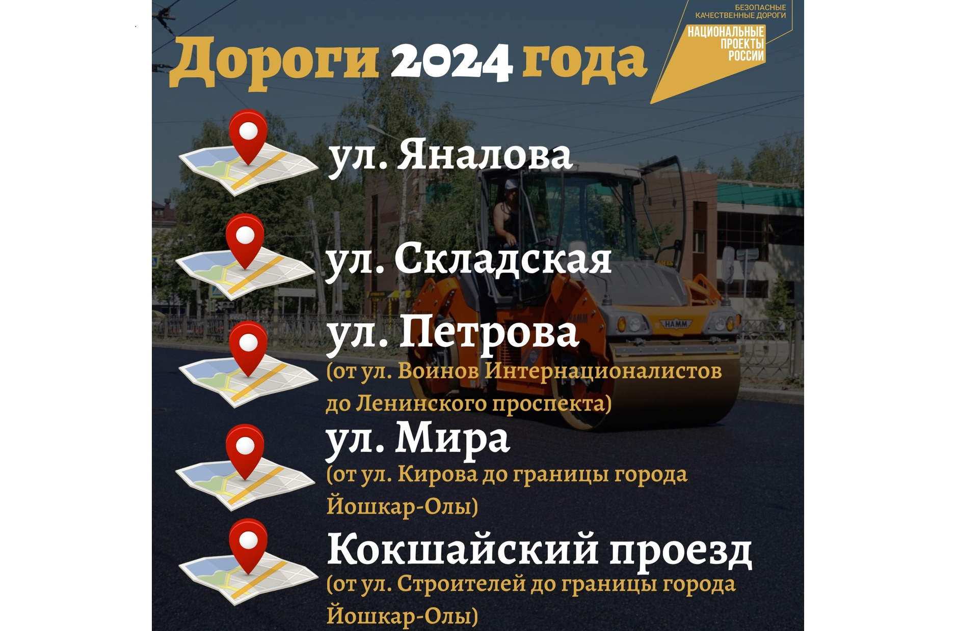 Пять улиц Йошкар-Олы отремонтируют в 2024 году